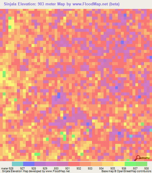 Sinjala,Namibia Elevation Map