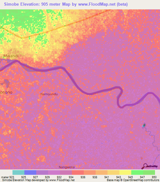 Simobe,Namibia Elevation Map