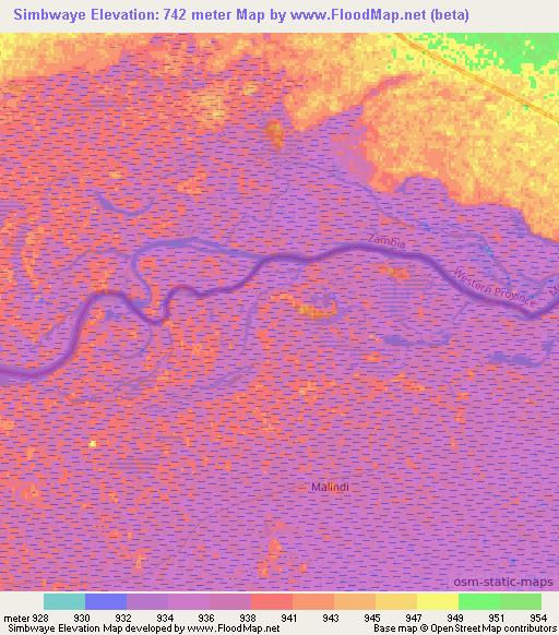 Simbwaye,Namibia Elevation Map