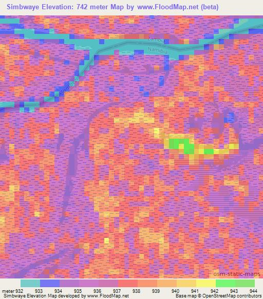 Simbwaye,Namibia Elevation Map