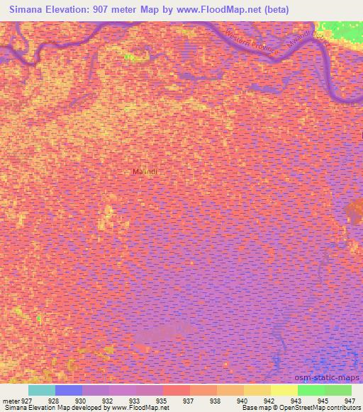Simana,Namibia Elevation Map