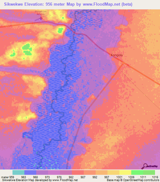 Sikwekwe,Namibia Elevation Map