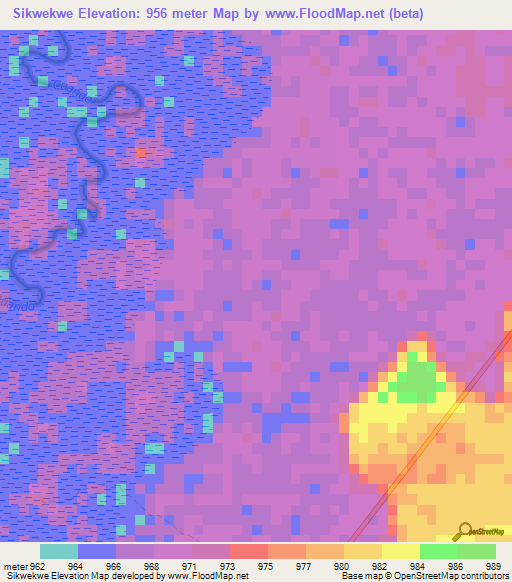 Sikwekwe,Namibia Elevation Map