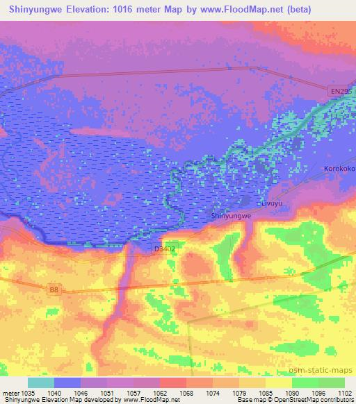 Shinyungwe,Namibia Elevation Map