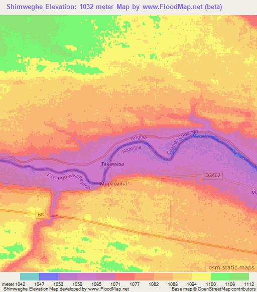 Shimweghe,Namibia Elevation Map