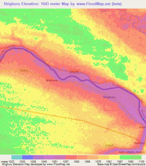 Shighuru,Namibia Elevation Map