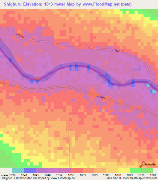 Shighuru,Namibia Elevation Map