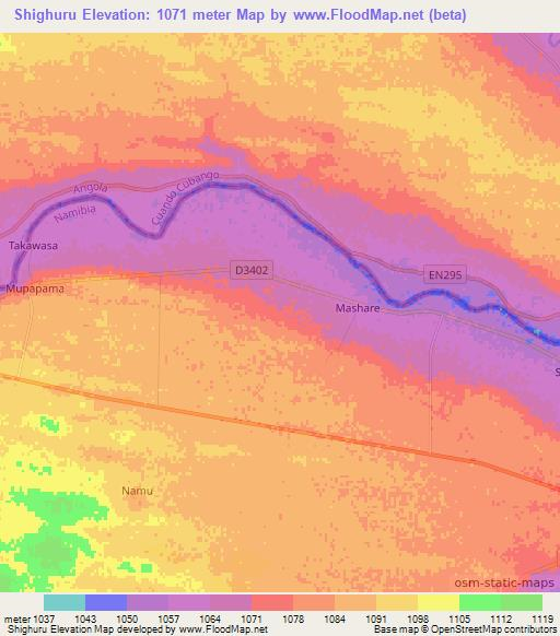 Shighuru,Namibia Elevation Map