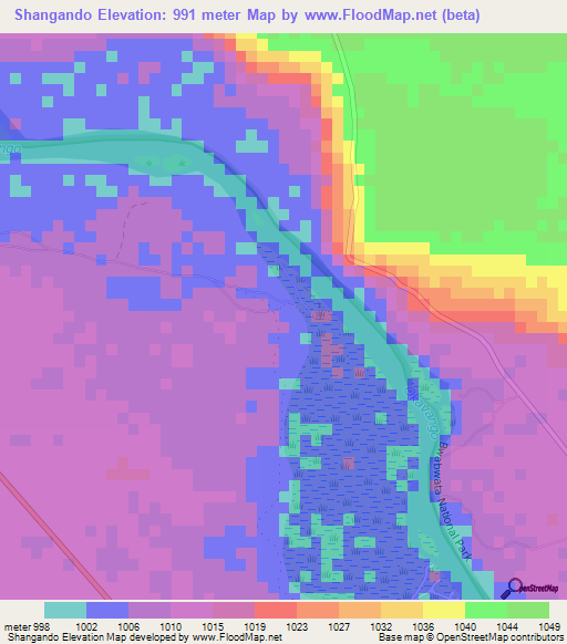 Shangando,Namibia Elevation Map