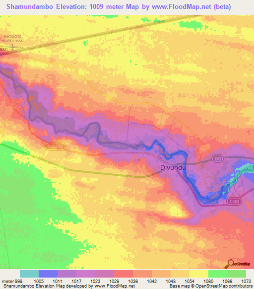 Shamundambo,Namibia Elevation Map
