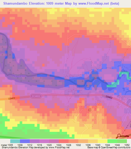 Shamundambo,Namibia Elevation Map
