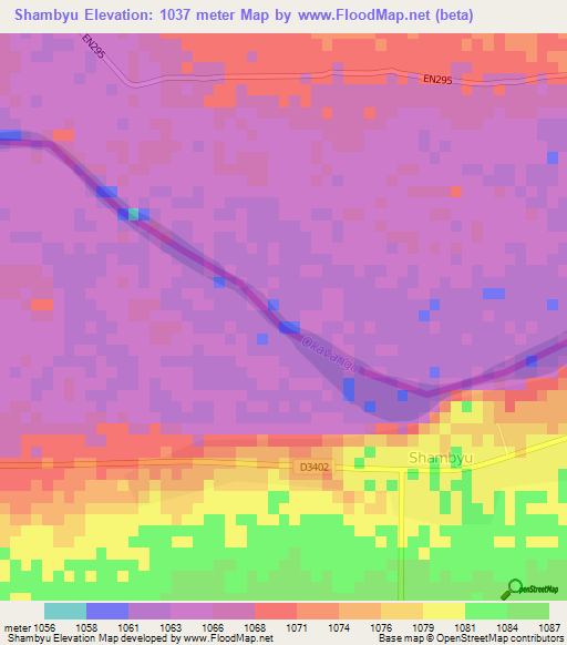 Shambyu,Namibia Elevation Map