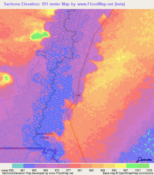 Sachona,Namibia Elevation Map