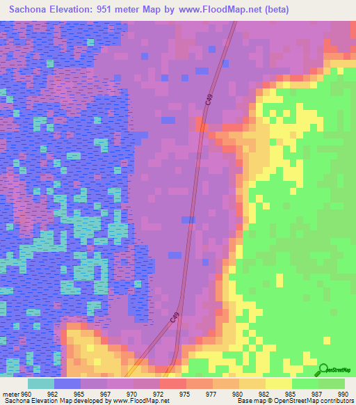 Sachona,Namibia Elevation Map