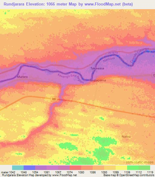 Rundjarara,Namibia Elevation Map