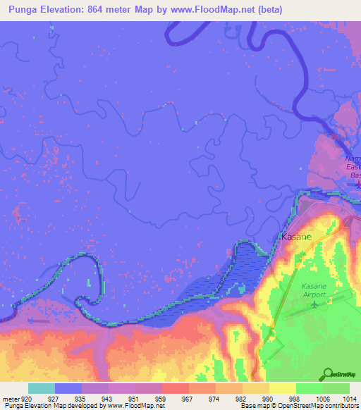 Punga,Namibia Elevation Map