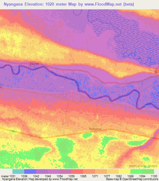 Nyangana,Namibia Elevation Map
