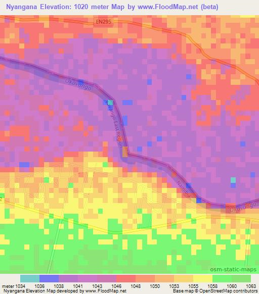Nyangana,Namibia Elevation Map
