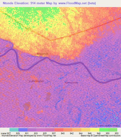 Ntonde,Namibia Elevation Map
