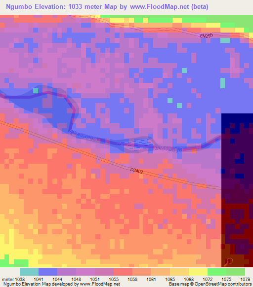 Ngumbo,Namibia Elevation Map