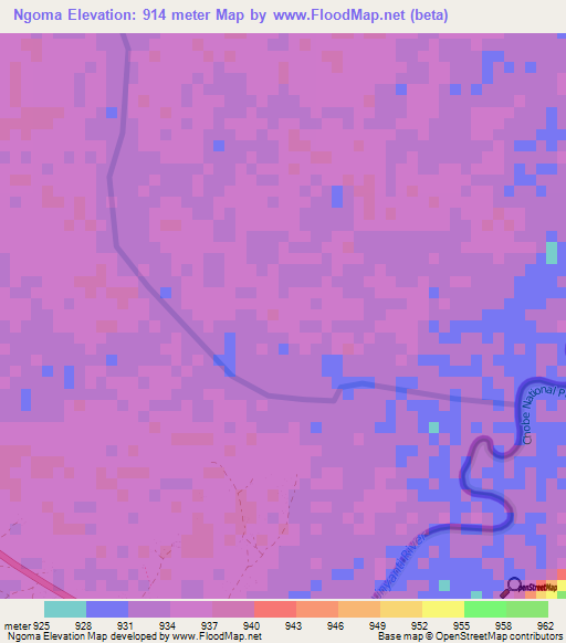 Ngoma,Namibia Elevation Map