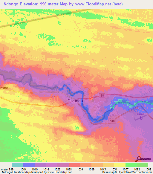Ndongo,Namibia Elevation Map