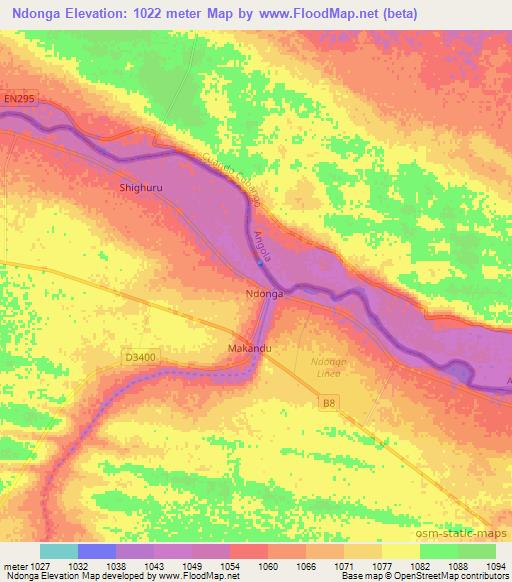 Ndonga,Namibia Elevation Map