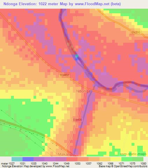 Ndonga,Namibia Elevation Map