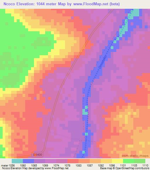 Ncoco,Namibia Elevation Map