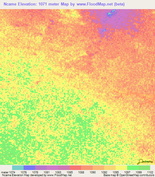 Ncame,Namibia Elevation Map