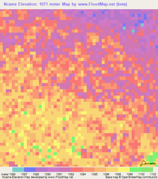 Ncame,Namibia Elevation Map