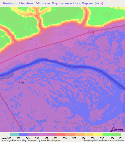 Nantungu,Namibia Elevation Map