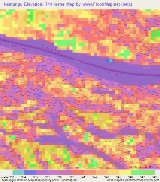 Nantungu,Namibia Elevation Map