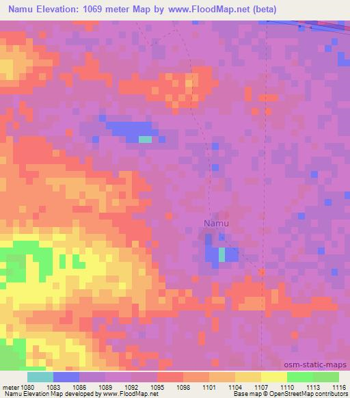 Namu,Namibia Elevation Map