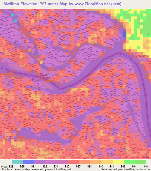 Mwilima,Namibia Elevation Map