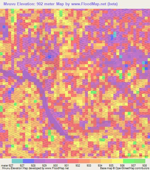 Mvuvu,Namibia Elevation Map