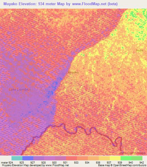 Muyako,Namibia Elevation Map