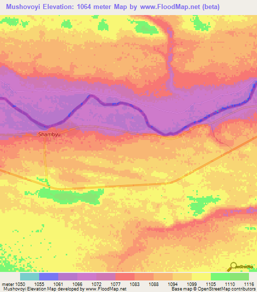 Mushovoyi,Namibia Elevation Map