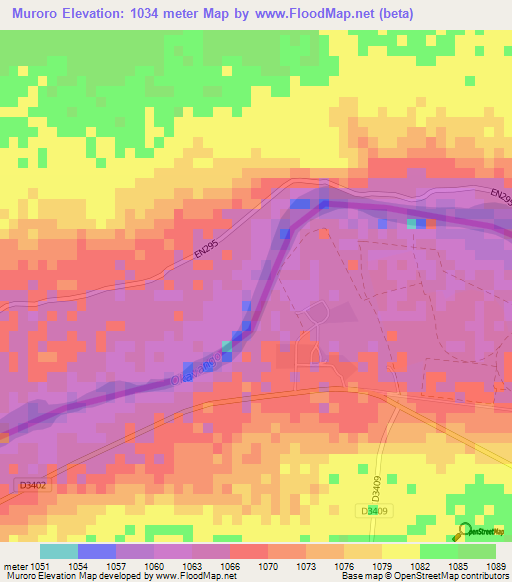 Muroro,Namibia Elevation Map