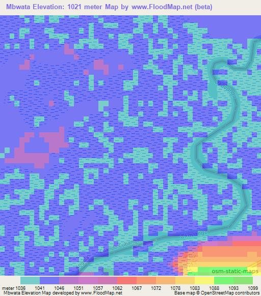 Mbwata,Namibia Elevation Map