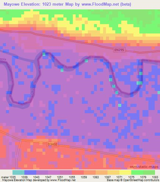 Mayowe,Namibia Elevation Map