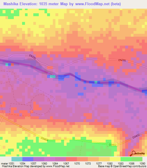 Mashika,Namibia Elevation Map