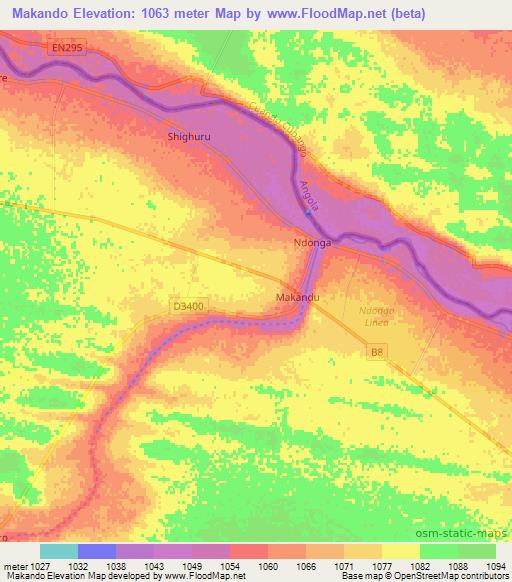 Makando,Namibia Elevation Map