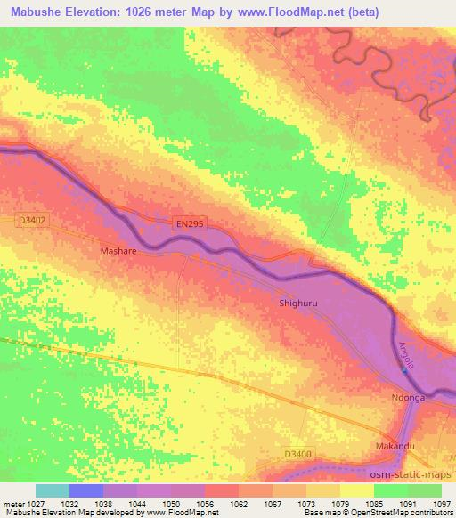 Mabushe,Namibia Elevation Map