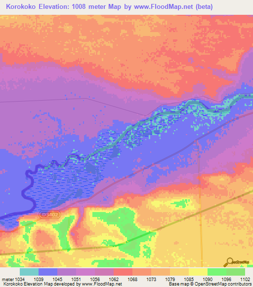 Korokoko,Namibia Elevation Map