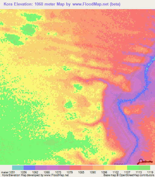 Kora,Namibia Elevation Map
