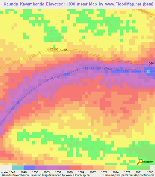 Kaundu Kavambanda,Namibia Elevation Map
