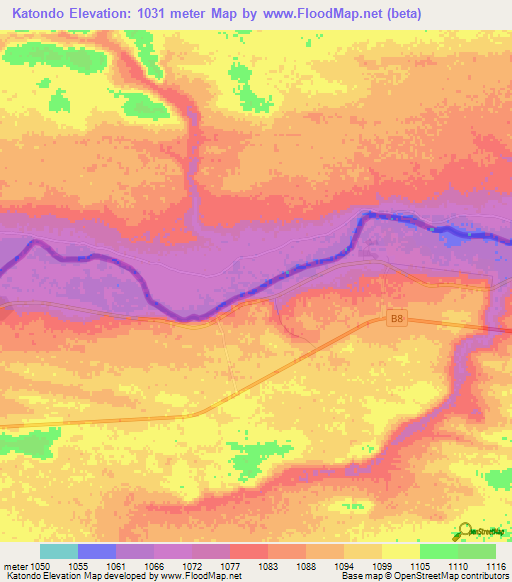 Katondo,Namibia Elevation Map