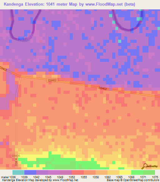 Kandenga,Namibia Elevation Map