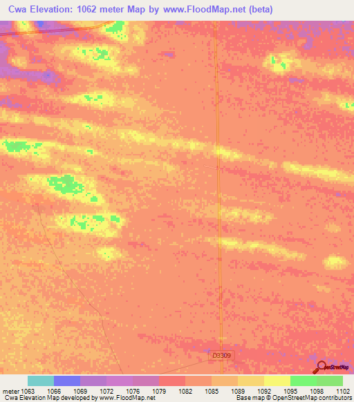 Cwa,Namibia Elevation Map